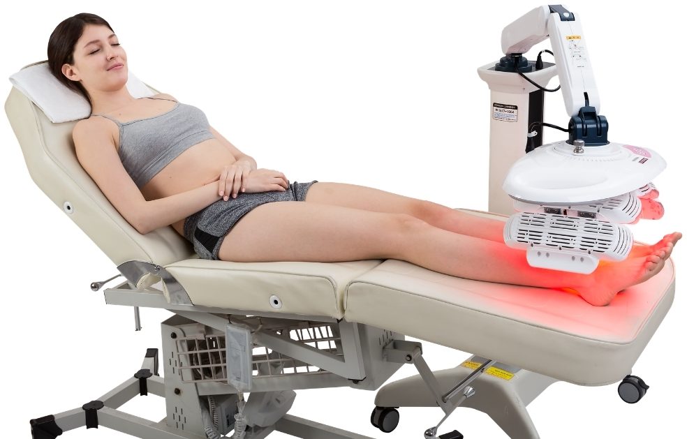 LED light therapy over the legs LED light therapy over the legs