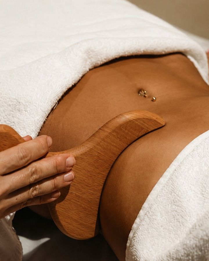 Wood therapy tool used on the abdomen