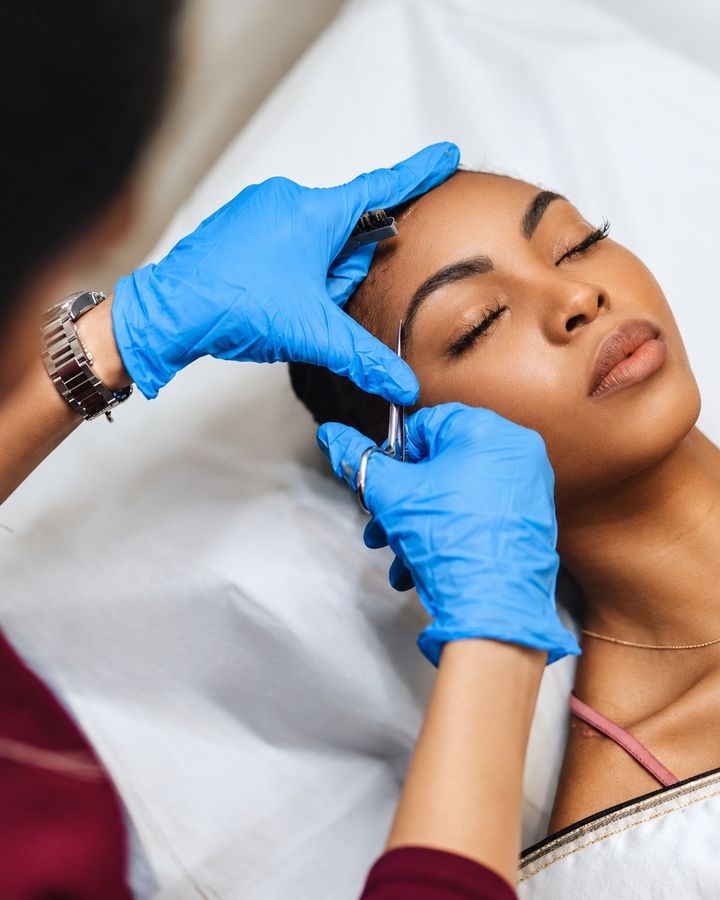 Microblading treatment in progress